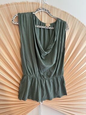 Ella Moss Olive Green Draped Neck Peplum Tank